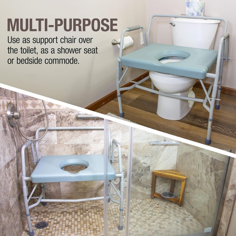 DMI Drop Arm Portable Toilet Commode, Extra-Wide Seat, 500 Pound Weight Capacity, Bucket with Lid Included, Adjustable Legs, Elderly Assistance Products, Grey - Image 2